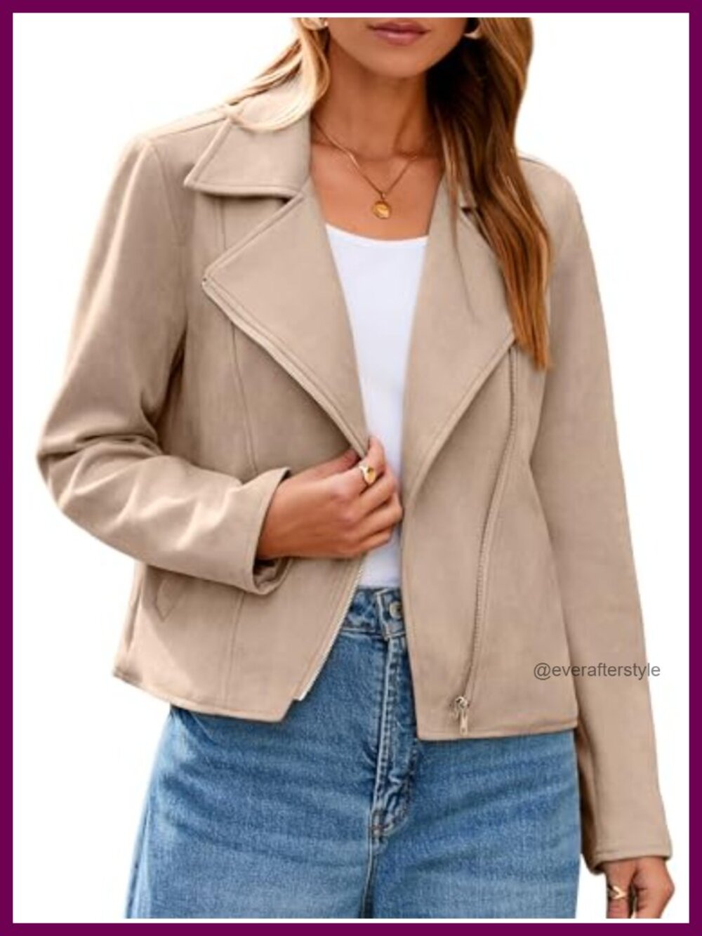 Faux Suede Cropped Moto Jacket Long Sleeve Zipper Biker